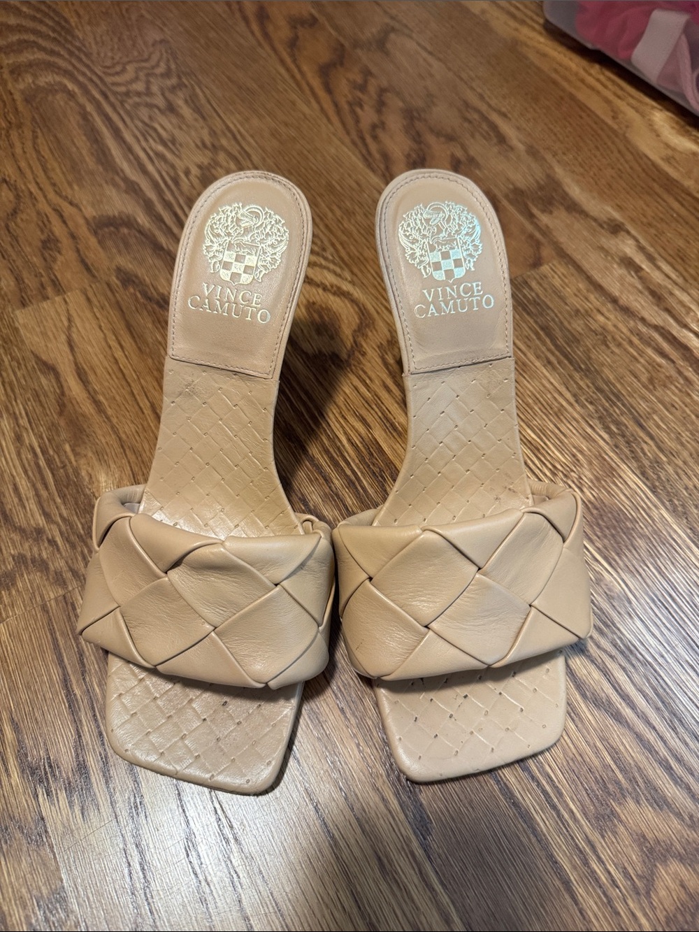 Vince Camuto Beige Braided Leather Slide Mules